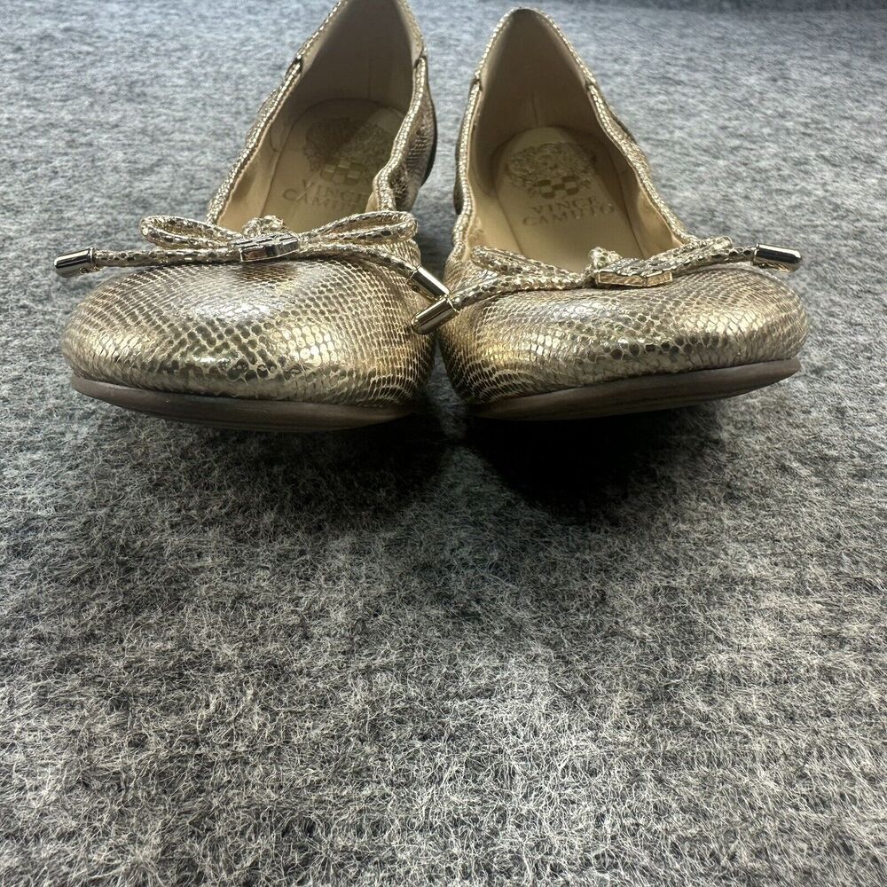 Vince Camuto Ballet Flats Women Size Gold Snake Skin Textured Bow Charm Eryn - Picture 3 of 15